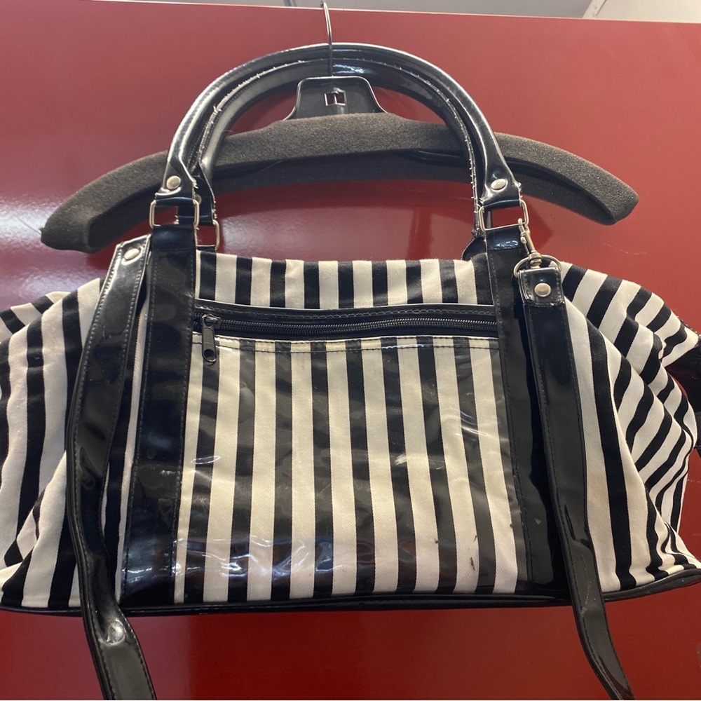 Vintage Lancôme Striped Overnight Duffle Bag with Gloss Trim